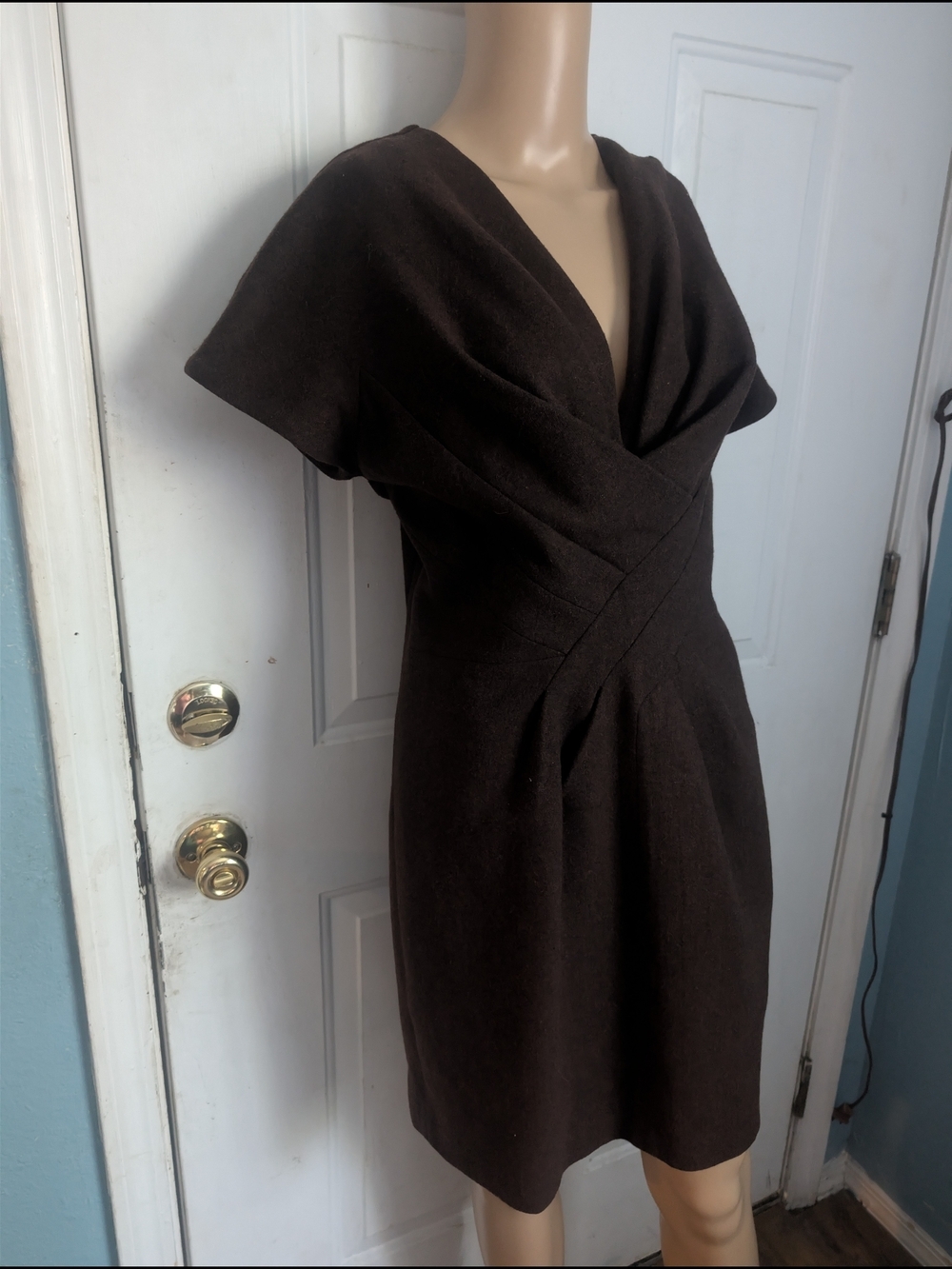 Robert Rodriguez Dark Brown V-Neck Midi Dress